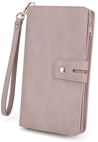UTO Geldbörse Damen Gross RFID Wristlet Abnehmbarer Scheckhefthalter Karte Bill Clutch Wallet Telefon Organizer Langes Portemonnaie Rosa