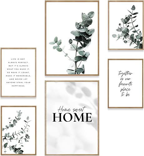 MUUDLY® Poster Set Eukalyptus – 6 moderne Natur-Wandbilder in Grün & Beige (2×A3, 4×A4) – Stilvolle Bilder fürs Wohnzimmer, Schlafzimmer, Büro, Flur – Pflanzen-Deko ohne Rahmen