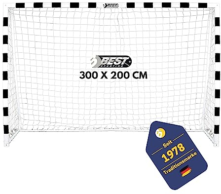 BEST SPORTING Fußballtor Soccer I Fußball Tor 300 x 200 cm oder 300 x 160 cm I Handballtor, Fußballtor Kinder in Mehreren Größen I Kindertor aus Metall mit Netz I Schwarz/Weiß (300 x 200 cm)