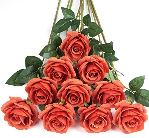 DuHouse Künstliche Rosen aus Seide, Blumen mit Langen Stielen, Koralle | Kunstrosen 54 cm, wie echt, Blumenstrauß für Arrangement, Hochzeit, Tafelaufsatz, Party und Wohn-Dekoration