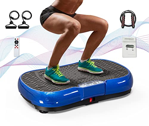 Dskeuzeew Vibration Plate Exercise Machine - Vibration Machine with Bluetooth Speakers, Rope Skipping 99 Levels Massage Vibration Fitness Trainer for Home Fitness & Weight Loss Women/Men, Blue