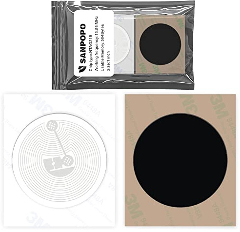 20Pcs Anti-Metal NFC Tags NTAG215 Stickers Work On Metal 25mm(1 inch) NFC Tag 504 Bytes Memory，Work Perfectly All NFC-Enabled Cell Phones & Devices