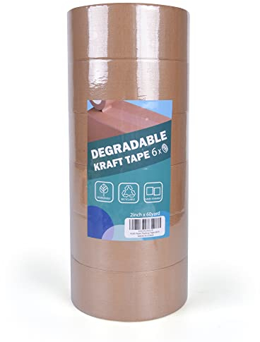TAPEBEAR 6 Rotoli Nastro di Carta per Imballaggio, Marrone 55m x 50mm Nastro Carta Riciclata, Ecologico Nastro Adesivo Pacchi per Scatole, Scatoloni e Cartoni, Trasloco e Spedizioni