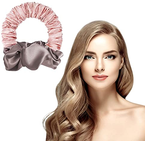 URAQT Rizador Pelo sin Calor, Rulos Pelo para Dormir, Seda diadema para Rizar Pelo Flexibles, Herramientas de Peinado para Cabello Largo y Medi de Diseño de Estilo DIY, No Dañará el Cabello (Rosa)