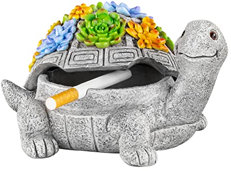 Grovind Außen Aschenbecher mit Deckel Wasserdichter Schildkröte Dekor, Harz Innenraum Aschenbecher für Zigaretten Heimbüro, Terrasse Veranda Garten Dekorationen