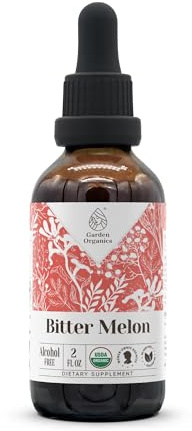 Garden Organics Bitter Melon USDA Organic | Organic Herbal Drops, Supplement, Alcohol-Free Extract | Tincture Made from 100% Certified Bitter Melon (Momordica Charantia) Dried Fruit 2 fl oz