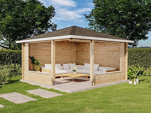 Alpholz 5-Eck Gartenlaube Maik-40 aus imprägniertem Holz 400 x 400 cm mit 40 mm Wandstärke