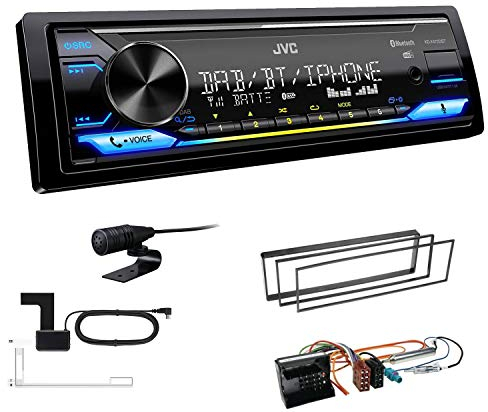 JVC KD-X472DBT 1-DIN Autoradio Bluetooth USB inkl DAB Antenne Einbauset passend für Peugeot 1007 2005-2009 schwarz