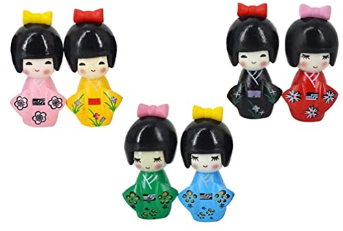 CanHighGer Lot de 6 Figurines Miniatures décoratives Kimono Filles Dessin animé poupée Japonaise décoration de Table pour la Maison en Stock