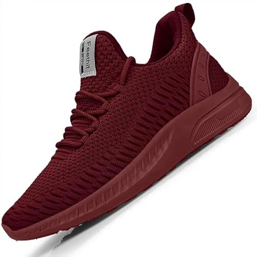 Feethit Gymnastikskor för kvinnor, män, löparskor, sportskor, sneakers, halkfria gummisulor, lätta och andas, för promenader, löpning, jogging, färger, 36–47, Vinröd, 44 EU