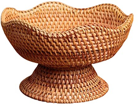 Folpus Frutero de ratán, Cesta de Fruta Tejida, Fuente de Servir, Cesta de Fruta con Patas, Cesta de Servir Aperitivos para Fiestas de artículos Diversos, PEQUEÑa
