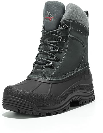 NORTIV 8 Men's Insulated Waterproof Winter Snow Boots,Grey,8