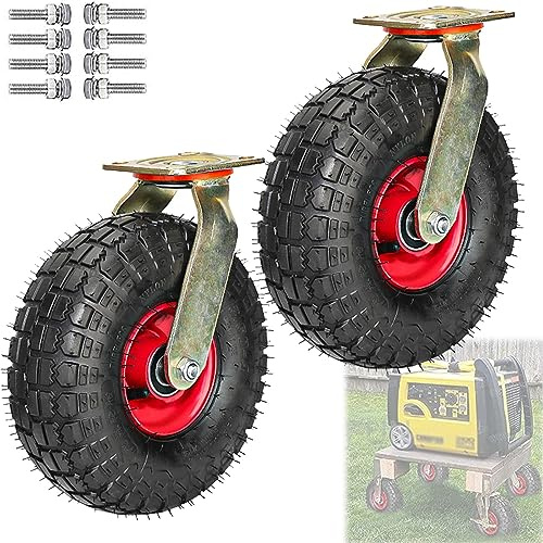 WORDFUN Fixed Heavy Duty Industrial Caster, Steel Plate Rubber Wheel, Total Load 440Lbs, No Floor Marks, Shock Absorption, for Hand Truck/Trolley/Garden Utility Wagon Cart