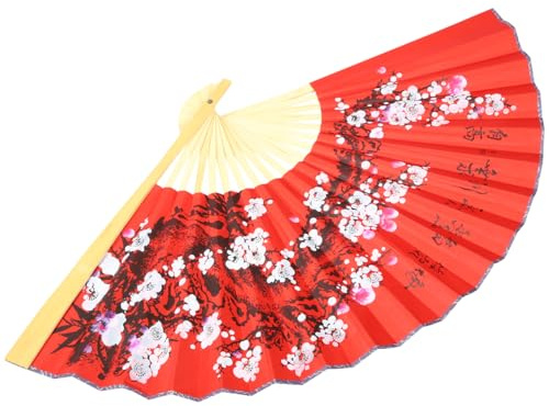 HOMSFOU Chinese Fan Wall Decor Large Folding Paper Fan Wall Hanging for Home Decor Headboard Decoration Tv Photography Props Traditional Oriental Art 35.43 X 19.69 in
