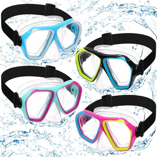 Fabbay 4 Pcs Adult Swimming Goggles with Nose Cover Snorkel Diving Mask Goggles Swim Mask with Fabric Strap(Fresh Colors)