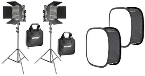 NEEWER 2 Pieces Bi-color 660 LED Video Light and Stand Kit Includes:(2)3200-5600K & 2 Packs LED Light Panel Softbox for 660 LED Panel: 9.25x9.25 inches Opening, Foldable Light Diffuser