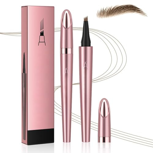 Mikro Wasserdichter Augenbrauenstift mit 4 Gabelspitze Applikator, 3D Augenbrauenstift, 2024 Neu Upgrade Wasserfester Eyebrow Pencil Erzeugt mühelos natürlich aussehende Brauen (A# Hellbraun)