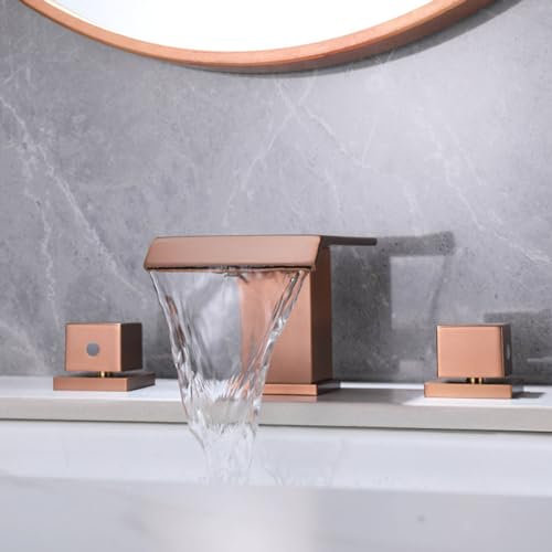 Wasserhahn Bad für Waschbecken Wasserfall Wasserhahn Einhebelmischer Spültischarmatur Badarmaturen Mischbatterie Waschtischmischer Waterfall Roségold Armatur für Waschbecken