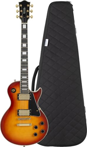 Rocktile Pro L-200OHB E-Gitarre Set mit Gigbag - Korpus: Mahagoni - 2 Humbucker Tonabnehmer - geleimter Ahorn-Hals - Palisander Griffbrett - Tune-O-matic Bridge - Orange Honey Burst