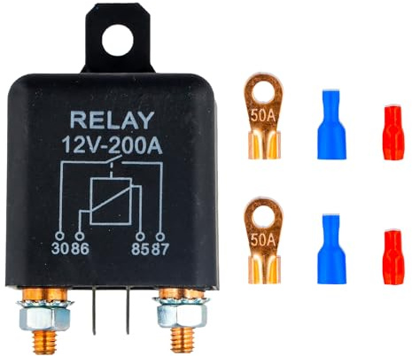 1Pieza Relés Coche 12V 200A, Rele Automatico Bateria Auxiliar, Relevo de Inicio, Relé, con Huella de 2 Pines y 4 Terminales, para Automóviles, Camiones y Barcos