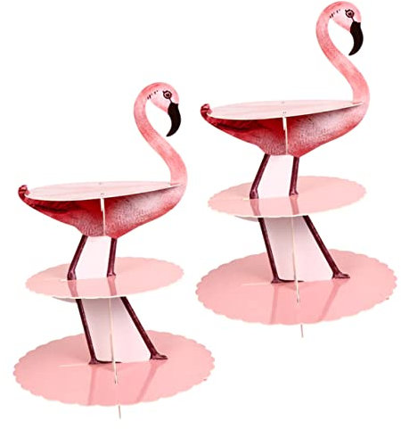 Hoement 2pcs Flamingo Cake Stand Three-layer Paper Cupcake Stand for Party Decorations and Cupcake Serving Display