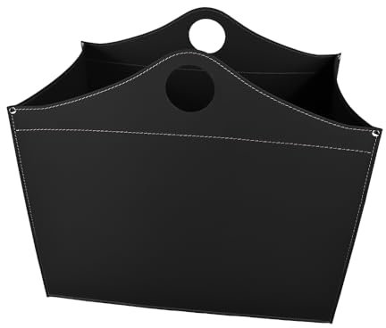 LIMAC Design WOODBAG Contenitore portalegna in cuoio, borsa porta legna da interno, cesto per legna da ardere, con ruote gommate, con 4 ruote gommate, prodotto in Italia. (Nero)