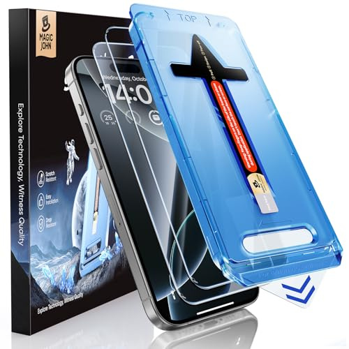 MAGIC JOHN 2 Stück für iPhone 16 Pro Max Schutzfolie Einfache Installation | 6,9 Zoll, Auto-Dust-Eliminierung, 9H Schutzglas, HD Klar, Bläschenfrei, Einfache Installation, Kratzfest, Hüllenkompatibel