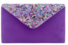 MODELISA - Bolso Clutch Cartera De Mano Piedra Cadena De Hombro Fiesta Noche Evento Boda Mujer (Violeta)