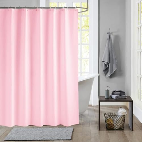 Calefee Duschvorhang 240x200, Badewannenvorhang PEVA Anti Schimmel Wasserdicht Rosa Einfarbig, Duschvorhang mit Ösen und Haken