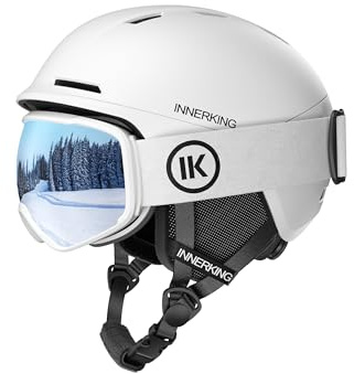 InnerKing Skihelm-Set mit Skibrille, PC-Schale & stoßabsorbierendes EPS, 10 Belüftungen, verstellbar & bequem, für Erwachsene, Ski & Snowboard (Weiß, M(55-59cm/21.6''-23.2''))