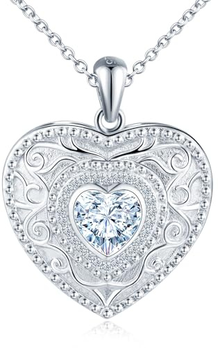 Cuore Portafoto Medaglione Collana Argento 925 Donna con Cristallo: Cuore Collana di Foto Luccicante-Ciondolo Portafoto Collane Amuleto Gioielli-Compleanno Anniversario Natale Regali per Lei Argento