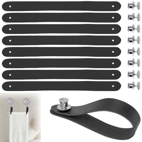 Chausa8 Pièces Crochets pour Textiles Sans Couture Attaches Sans Couture 15 x 1.2CM Avec Fermeture à Bouton Pression PU pour Textiles pour Torchons Serviettes de Bain Décorations Chiffons (Noir)