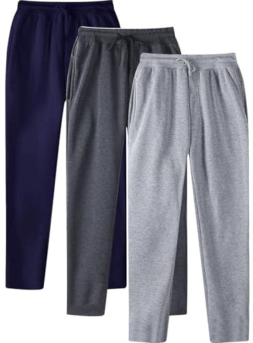 DUHENWU Pack de 3 pantalones de chándal para hombre, cómodos pantalones deportivos de invierno, cálidos, de color liso, pantalones de entrenamiento holgados, cintura elástica, pantalones de ocio