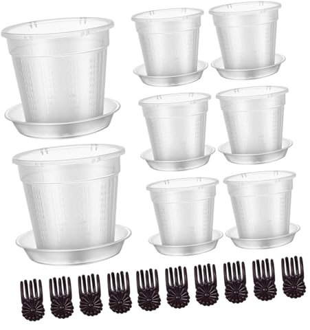 ROMISBABA 8pièces Pots à Orchidées Transparent Plastique avec Drainage Et Soucoupes Pots De Fleurs Idéaux pour Plantes Intérieur Et Jardin