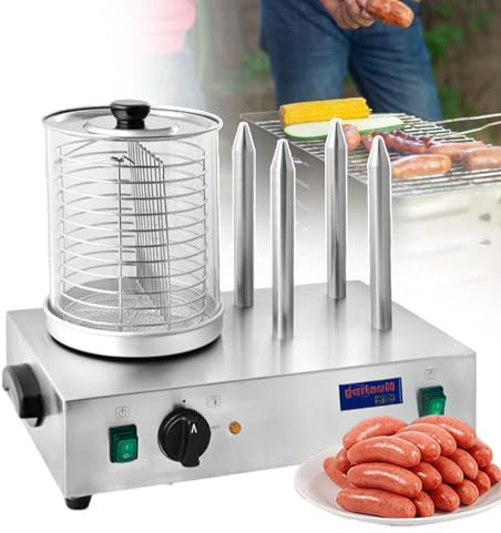GLJTUO Máquina para Hacer Hot Dogs para Restaurantes, Parrilla De Acero Inoxidable para Salchichas, Material De Acero Inoxidable, Temperatura Fácilmente Ajustable, Coloca,Withrod