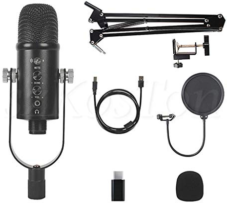 8KLANMMQ Microfono Professione Microfono a condensatore per telefono Gaming Studio Registrazione Microfono USB per PC Computer Mic Stand Pop Filtro
