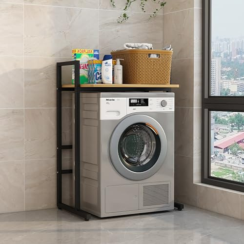 Mueble Lavadora Secadora Exterior,Estanteria Lavadora,Mueble Encima Lavadora,Armario Lavadora Y Secadora Vertical,Soporte De Altura Ajustable Para Secadora,Para Entrada(Black/brown)