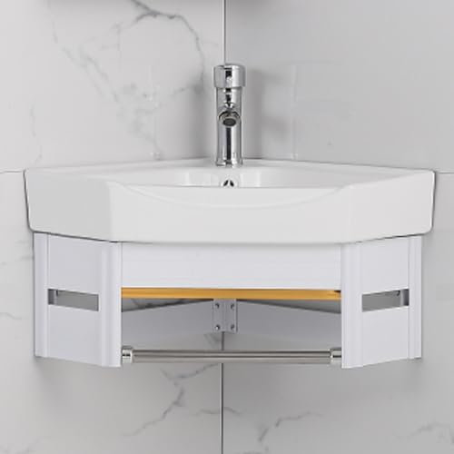 YUGXTH Lavabo d'angle, Meuble-lavabo d'angle en Céramique, Lave Main d'angle avec Porte-Serviettes, Meuble de Salle de Bain d'angle Mural pour Salle de Bain, Balcon, Chambre d'amis(38cm/14.9in)