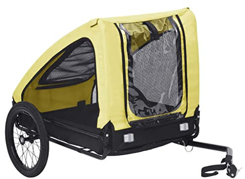 Remorque de vélo pour animaux de compagnie jaune et noir, remorque de vélo pour chien, chariot de transport pour animaux de compagnie avec drapeau de sécurité pour vélo, chariot de vélo pour animaux