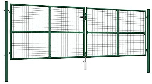 IKAYAA Gartentor, Einfahrtstor, Gartentor Metall, Gartentüren aus Metall, Gartentür, Gartenzaun Doppeltor, Stahl 400 x 125 cm Grün