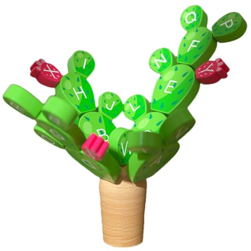 Hobngmuc BALIG Cactus -Spielzeug, Kaktus -Stapel -Spielzeug - Holzkaktusspielzeug für Baby mit Alphabetdesign - Bildungsgebäudezweige für Kinder im Alter von 3 bis 8-, Mädchen, Mädchen