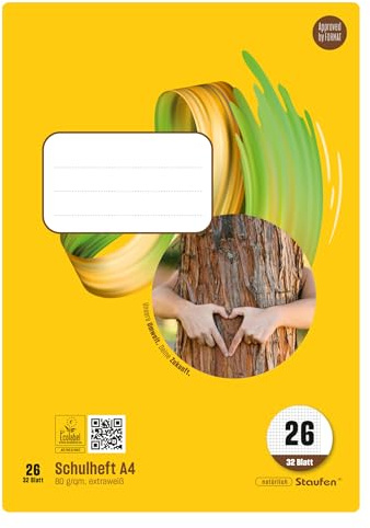 Style Schulheft - 5 Hefte à 32 Blatt, DIN A4, 80 g/m², kariert mit Rand | Lineatur 26, hochwertiges Papier, ausgezeichnet mit dem EU Ecolabel, praktische Details