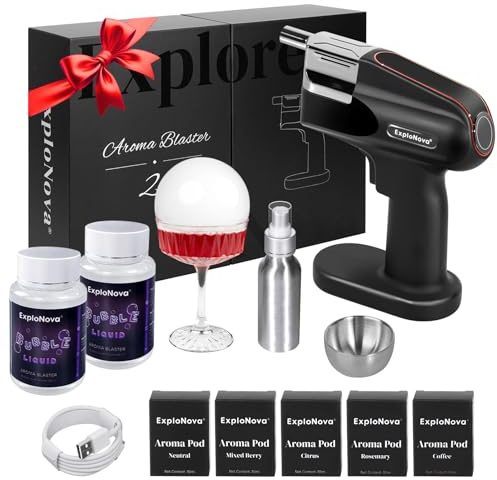 Cocktail Smoke Bubble Gun with 5 Flavour Aroma Pods and Edible Bubbles, whiskey smoker kit, Food Drink Decor Perfect for Bar, Party and Home, Gift for Engagement & Birthday