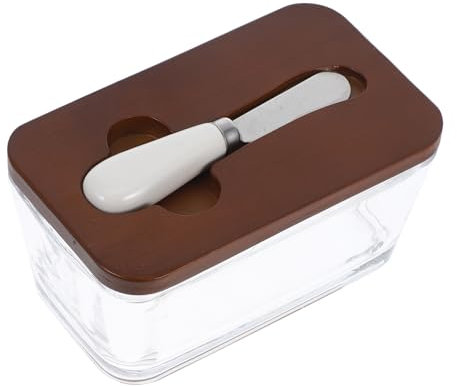 TOPPERFUN Contenitore Per Con in Bambù Portacoltelli Incluso Ermetico in Vetro Per Conservare e Formaggio e Altri Alimenti Per Frigorifero Cucina e