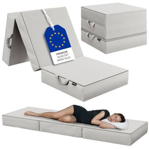 Bellamio Lomme Klappmatratze 90x200 cm, extra dick 15 cm, Hellgrau, faltbar | Gästematratze, Reisematratze mit Tragegriffen, Campingmatratze, Bezug abnehmbar & waschbar, Faltmatratze für Übernachtungen