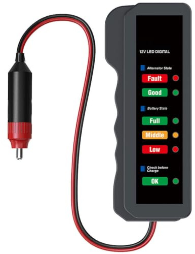 YOSADIER Probador de Batería para Coche con LED Indicador de Estado Medidor de Carga y Rendimiento de Batería Fácil de Usar y Duradero Sin Batería