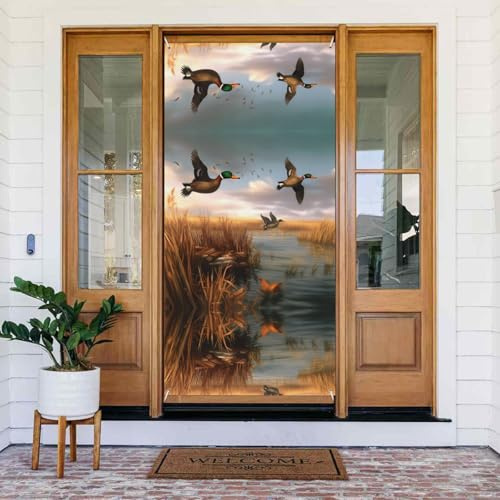 Jagd fliegende wilde Enten - Festliches Türbanner mit Seil, wiederverwendbare Feiertagstürabdeckung für Halloween, Weihnachten, Polyester, Outdoor-Dekoration, Geschenk
