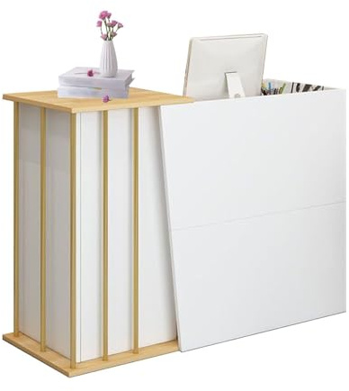 ZFFSCD Mostrador de Recepción, con 4 Espacios de Almacenamiento y Cajón, Mostrador de Recepción con Patas de Acero, para Recepción(Size:120cm,Color:Blanco)