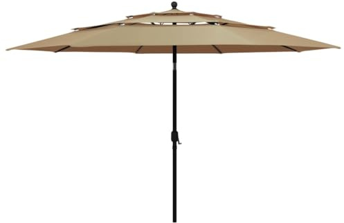 HaoChrymec Sonnenschirm mit Aluminium-Mast, 3-lagig, UV-beständig, Kippfunktion, Sonnenschutz für Terrasse, Balkon, Garten, Strandschirm, Taupe, 3.5 m