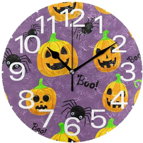 Kutsu Scale Pumpkins Wall Clock Silent Non Ticking, Battery Operated Round Clock 10 Inch for Home Bedroom Living Room Kitchen Office School Classroom, Black